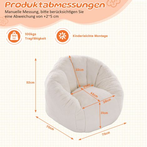 Pouf sac enfant en peluche, petit, 75 x 70 x 52 cm, beige OKMYHOME (1/5)