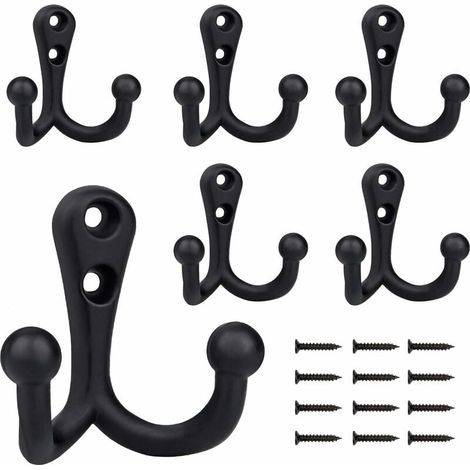 6-teiliges Set Retro-Doppelkleiderhaken aus Metall, schwarze Retro-Garderobe für Bad und Küche (1/4)
