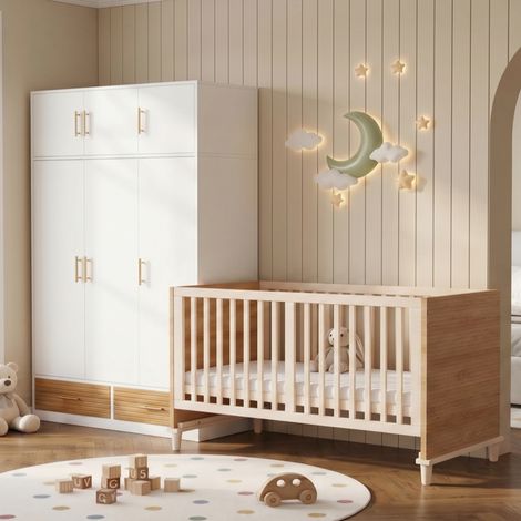 Conjunto cuna y armario infantil madera natural OKMYHOME