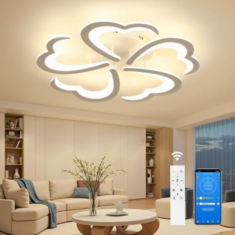 Plafonnier LED Moderne: 48W Lampe de Plafond Dimmable avec Télécommande et APP 3000K-6500K, 59CM Luminaire Plafonnier pour Salon, Chambre, Salle à Manger, Cuisine, 4800LM (1/5)