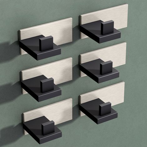 Mai & Mai Porte Manteaux Mural en Acier Inoxydable pour Salle de bain Cuisine Chambre Entrée Accroche Serviette Crochet L 6 Patères Murales Anti-chute Noir Mat + Nickel Brossé 80×58,5×32 MM Stalo-06