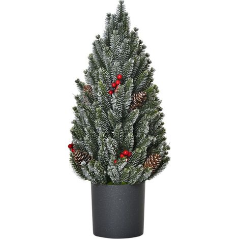 Sapin de Noël miniature avec pommes de pin, baies rouges et pot de fleurs, 50 cm de haut, multicolore (1/5)