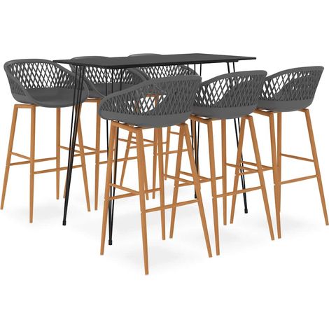 vidaXL Mesa alta y taburetes de bar 7 piezas negro y gris (1/5)