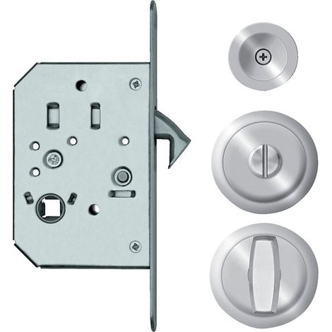 Serrure à larder rosace ronde pour porte coulissante avec manœuvres de condamnation usinage Ø 48 mm inox satiné - Karcher design (1/5)