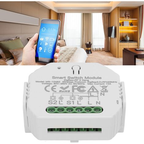 Interrupteur variateur intelligent encastré Zigbee, variateur 2 canaux, contrôle par application mobile, minuterie, 90-250 V (1/5)