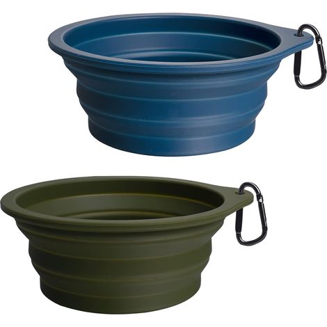 Gamelles pour chiens, gamelles pliables pour chiens, pack de 2 gamelles en silicone pour chiens en déplacement, gamelles de voyage étanches avec mousqueton pour chiens et chats pour l'eau et la nourri (1/5)
