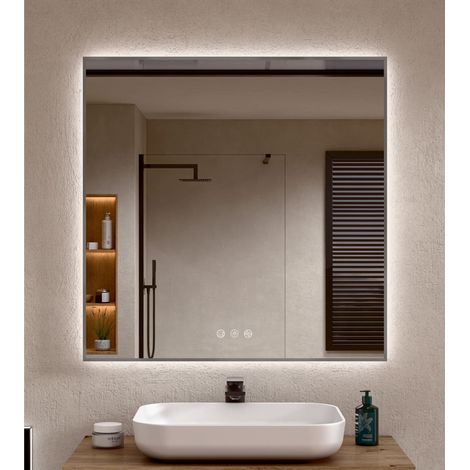 BELLOBATH - Espejo Baño con Luz Led Perimetral, Ajustable en 3 Colores e Intensidad, Antivaho, Marco de aluminio Gunmetal - 70cm alto x 60cm ancho (1/5)