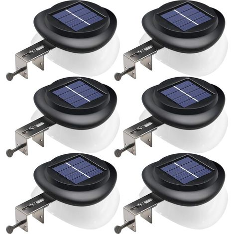 Lot de 6 lampes solaires extérieures pour gouttières – Lampes solaires extérieures étanches à LED pour clôture, terrasse, jardin, garage, cour, terrasse, patio, balustrade – Allumage/extinction automa (1/2)