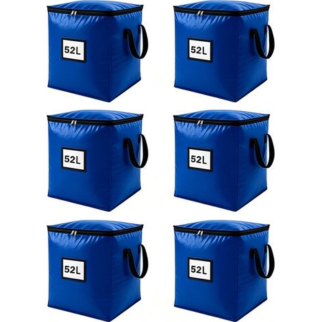 Grand sac de rangement pour couette en coton, tissé en PE, pliable et portable, bleu 90 L et bleu 51 L (lot de 6) (1/5)