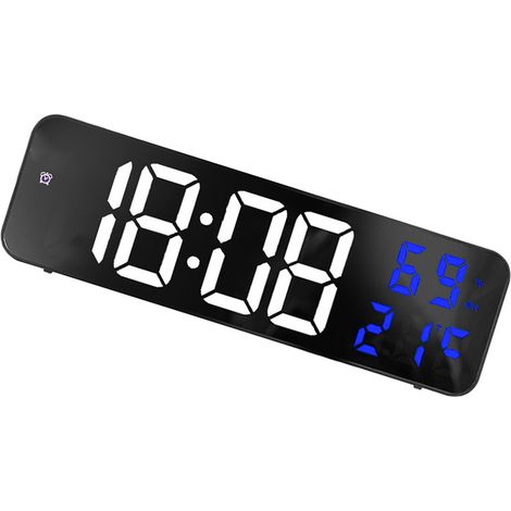 Grande horloge numérique LED murale blanche et bleue, réveil électronique pour maison, écran large, horloge à prise (1/5)
