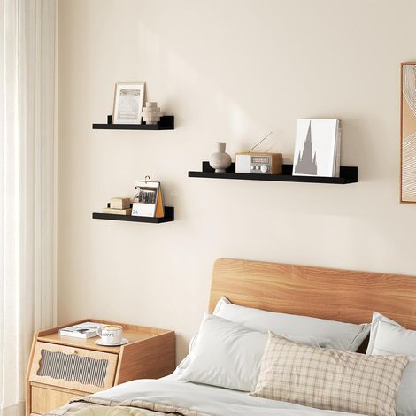 WOLTU 3x Wandregal, Schweberegale MDF Bilderleiste Regale, Mensola Sospesa, für Soggiorno, Cucina,Camera da Letto,Ufficio, 60/30x10x5 cm, Schwarz (1/5)
