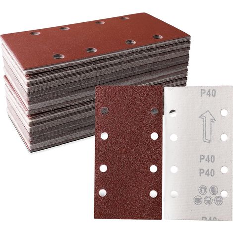 Papier de Verre 93 x 185mm pour Pièces de Ponceuse Orbitale, Grain 40, 8 Trous pour Ponceuse Rectangulaire Papier de Verre Bois Papier Abrasif - 30 Pièces (1/5)