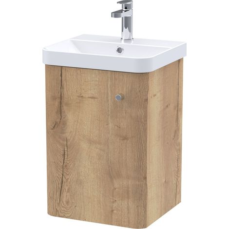 Flashbrook Contemporary Wall Hung 1 Door Vanity Basin Unit, 400mm, Autumn Oak (1/4)