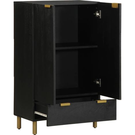 Buffet，Bahut，Meuble de Rangement noir 60x33x100 cm bois d'ingénierie CFW62015 (1/5)