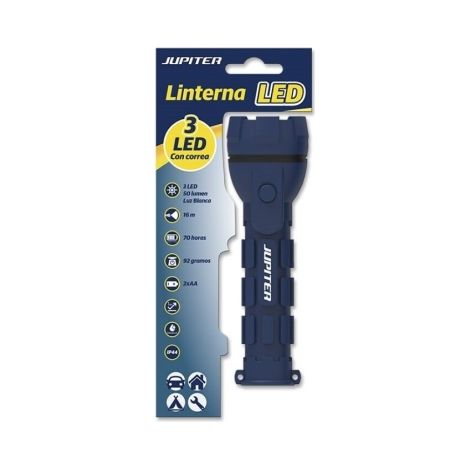 Jupiter Taschenlampe de weißes Licht 3 led 50lm - Gehäuse de Gummi - Widerstandsfähigkeit ip44 - Betrieb mit 2 Batterien aa (nicht enthalten) - Farbe blau