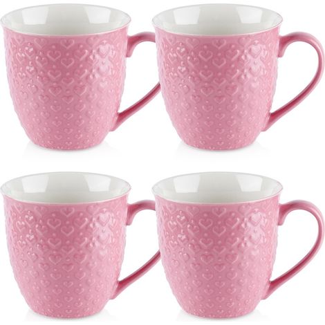 Taza de cerámica con asa para tomar café o té, juego de 4 tazas rosas de 580 ml. (1/5)