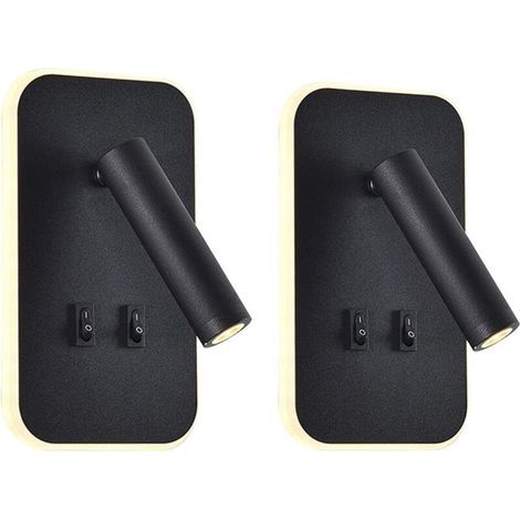 Applique LED, applique de lecture de chevet, liseuses murales LED 12W, spot orientable （3W + 9W 3000K lumière chaude） (rectangle noir 2PCS) (1/5)
