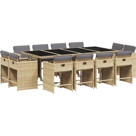 vidaXL Set Pranzo da Giardino 13 pz con Cuscini Beige Misto Polyrattan (1/5)