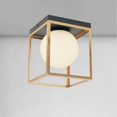 TrAdE Shop Traesio - Lampadario Moderno Nero Oro A Soffitto Plafoniera Quadrata E27 Nordico Con Sfera 32682 - (1/3)