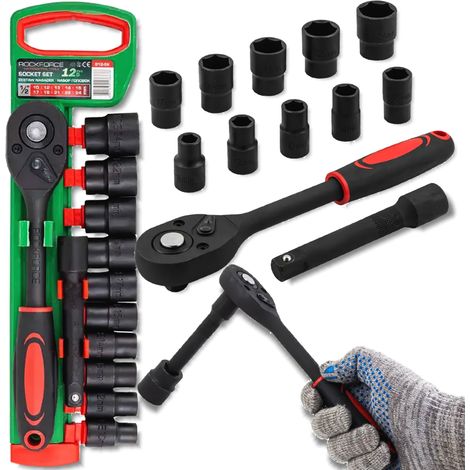 Juego de llaves de vaso Rockforce de 1/2" (12 piezas) con trinquete y extensión. (1/5)