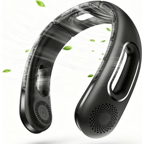 Ventilateur Portable Cou Sans Feuilles, Ventilateur Portable Nuque Rechargeable par USB, 3000mAh - noir (1/5)