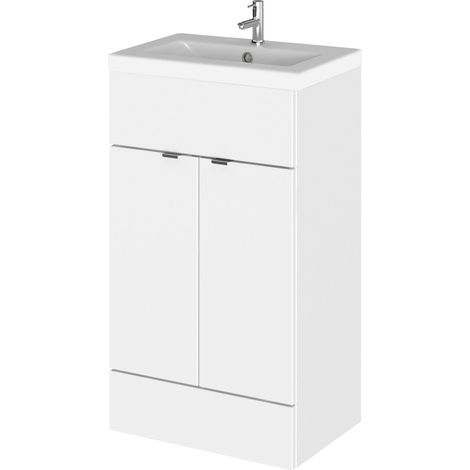 Alrewas Contemporary 2 Door Floor Standing Vanity Unit with Basin, Gloss White, 500mm
