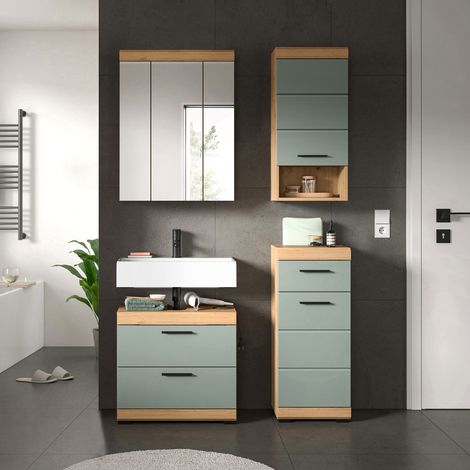 Ensemble 4 meubles de salle de bain chêne brun et kaki - OLBO