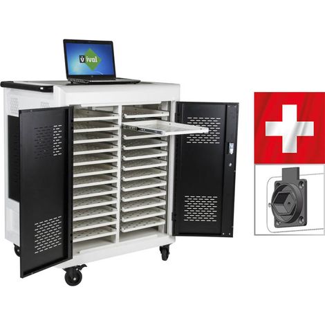 Safecart 24 PRO+ - SWISS-Edition - Laptop-Wagen mit 24 schweizer Typ-13-Steckdosen (1/5)
