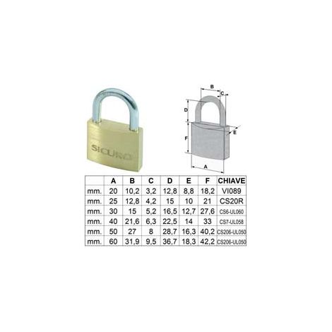 LUCCHETTO TIPO PESANTE OTTONE ARCO NORMALE- - mm.30 KA - 12 pezzi QUALITY