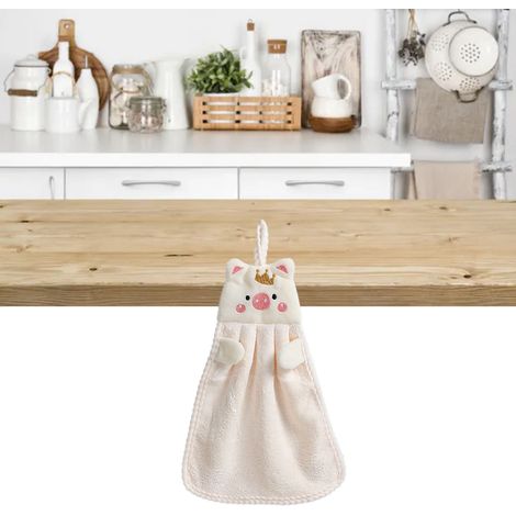 Serviette bébé corail à motif cochon mignon, absorbante, à suspendre pour la cuisine et la salle de bain, beige (1/5)