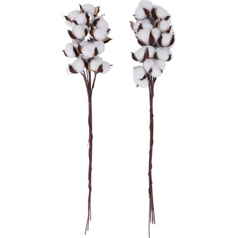 20 ramas de algodón, flores artificiales de algodón, jarrón de estilo rústico para la decoración del hogar.