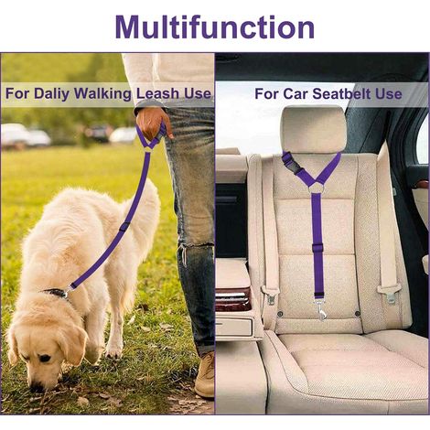 Lot de 2 - Ceinture Pour Chien Pour Le Siège Arrière Universel - Réglable Et Résistant Harnais Voiture Chien Chat Avec Mousqueton - Chien Seat - Bleu (1/5)