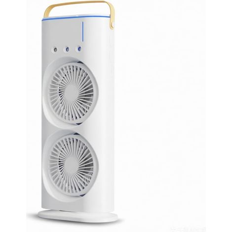Ventilateur De Bureau Rotatif à Double Tête Avec Brumisation, 3 Vitesses, Humidification Et Lumière Dambiance Rgb, Rotation à 120°, Idéal Chambre, Bureau, Dortoir Ou Maison. (1/5)