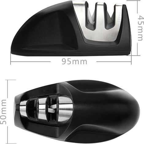 Aiguiseur de Cuisine Professionnel 2 en 1 Manuel Aiguiseur pour Couteaux en Acier Inoxydable et céramique de Toutes Tailles,Base Anti-dérapante Noir (1/5)