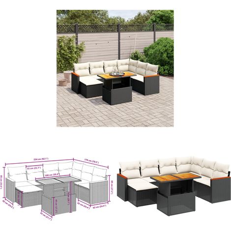 8-tlg. Garten-Sofagarnitur mit Kissen Schwarz Poly Rattan - Gartenmöbel Set - PE-Rattan Möbel - Outdoor Lounge - Gartenecke - Sofasatz - Home & Living (1/3)