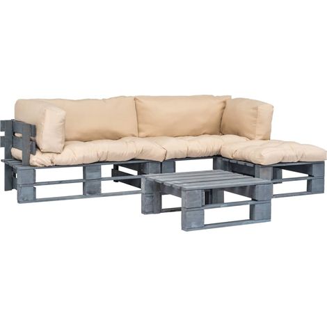 4-tlg. Outdoor-Lounge-Set Paletten Kissen in Sandfarben Holz vidaXL (1/5)