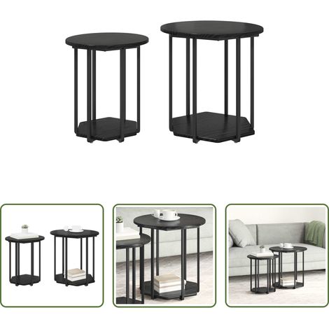 Beistelltisch Set - Beistelltisch-Set mit Regal 2 pcs Schwarz Eichen-Optik (1/5)