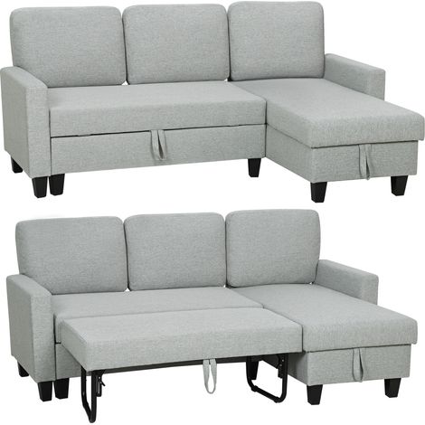Canapé d'angle convertible réversible. canapé-lit 3 places. méridienne. coffre de rangement. 197lx129x 85cm. gris clair (1/5)