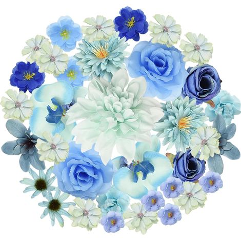 Lot de 35 Fleurs en Plastique l artisanat Fleurs décoratives série Bleue Fleurs Bouquet mariée Tableau Mural fête Mariage fête DIY (1/5)