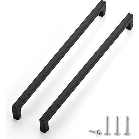 Set di 2 maniglie nere per mobili da cucina – Interasse 288 mm – Acciaio inossidabile – Installazione semplice per mobili da cucina (1/5)