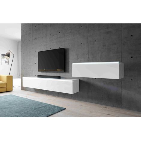 Furnix Meuble TV BARGO III 300 cm (3x100cm) Lowboard sans LED blanc (1/5)