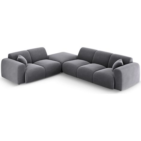Canapé d'angle gauche 4 places en velours gris foncé (1/5)