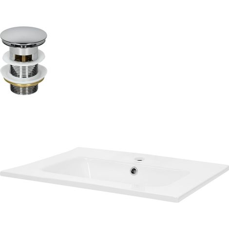 ML-Design Lavabo de Cerámica Encastrado 61 x 16,5 x 46 cm Blanco, Lavamanos Integrado Mueble Sanitario Baño o Aseo, Lavadero Moderno y Elegante, Pila Común Incluye Juego de Desagüe con Rebosadero