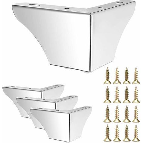 Set of 4 furniture feet 75mm modern table legs with screws metal legs for sofa bed cabinets - chrome