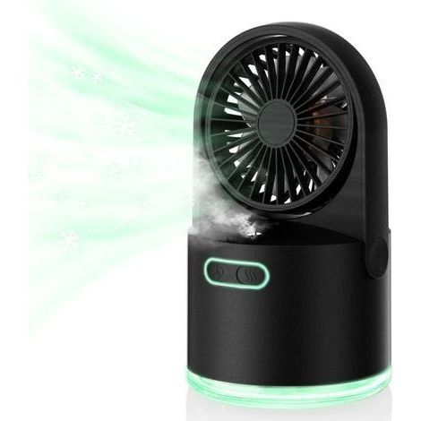 Mini ventilateur portable noir avec fonction brume, 4 vitesses de vent et réservoir d'eau de 300 ml, adapté aux voyages et au camping (1/5)