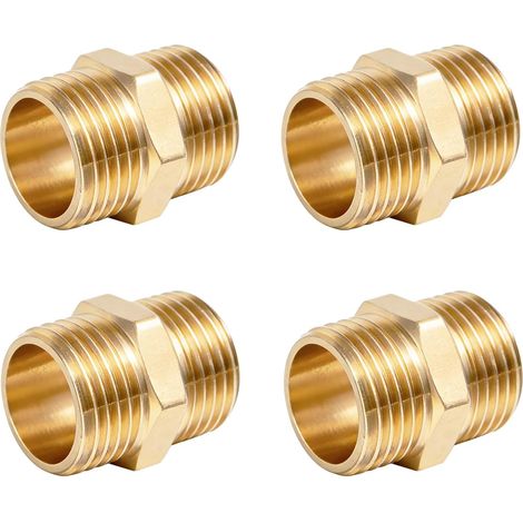 Doppelnippel 3/4 pouce (Ø 30mm) en laiton, filetage extérieur, lot de 4 raccords doubles mâles hexagonaux M/M, raccord tuyauterie laiton pour chauffage et canalisations d’eau - (1/5)