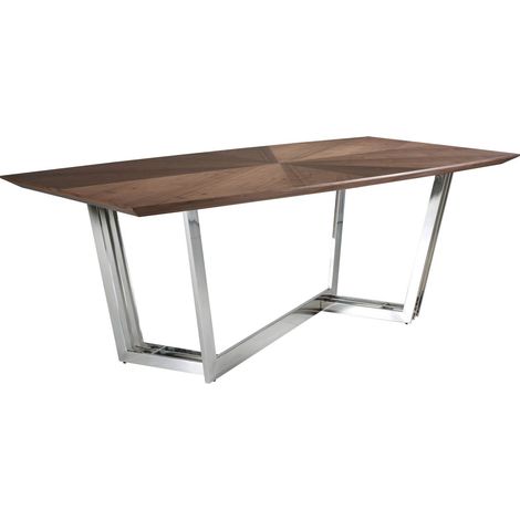 Table à manger ovale plateau bois structure acier inoxydable chromé - Noyer, acier chromé (1/3)