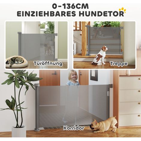 Barrière de sécurité extensible pour animaux, hauteur réglable 0-136 cm, hauteur fixe 87 cm, barrière pour escalier, dimensions 142 x 10 x 87 cm, grise