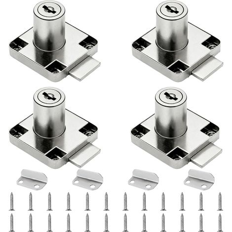 4 Pièces Serrure de Tiroir de Bureau, Verrou à Came de 22 mm, en Acier avec Clé à Visser, Antirouille, pour Meubles Bureau Tiroir Classeurs Armoires (Argent) (1/5)