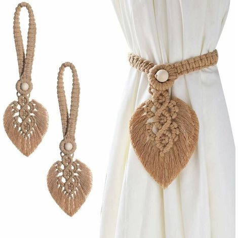 ZVD Lot de 2 embrasses de rideaux boho en coton macramé - Pour rideaux - Pour rideaux - Marron (1/4)